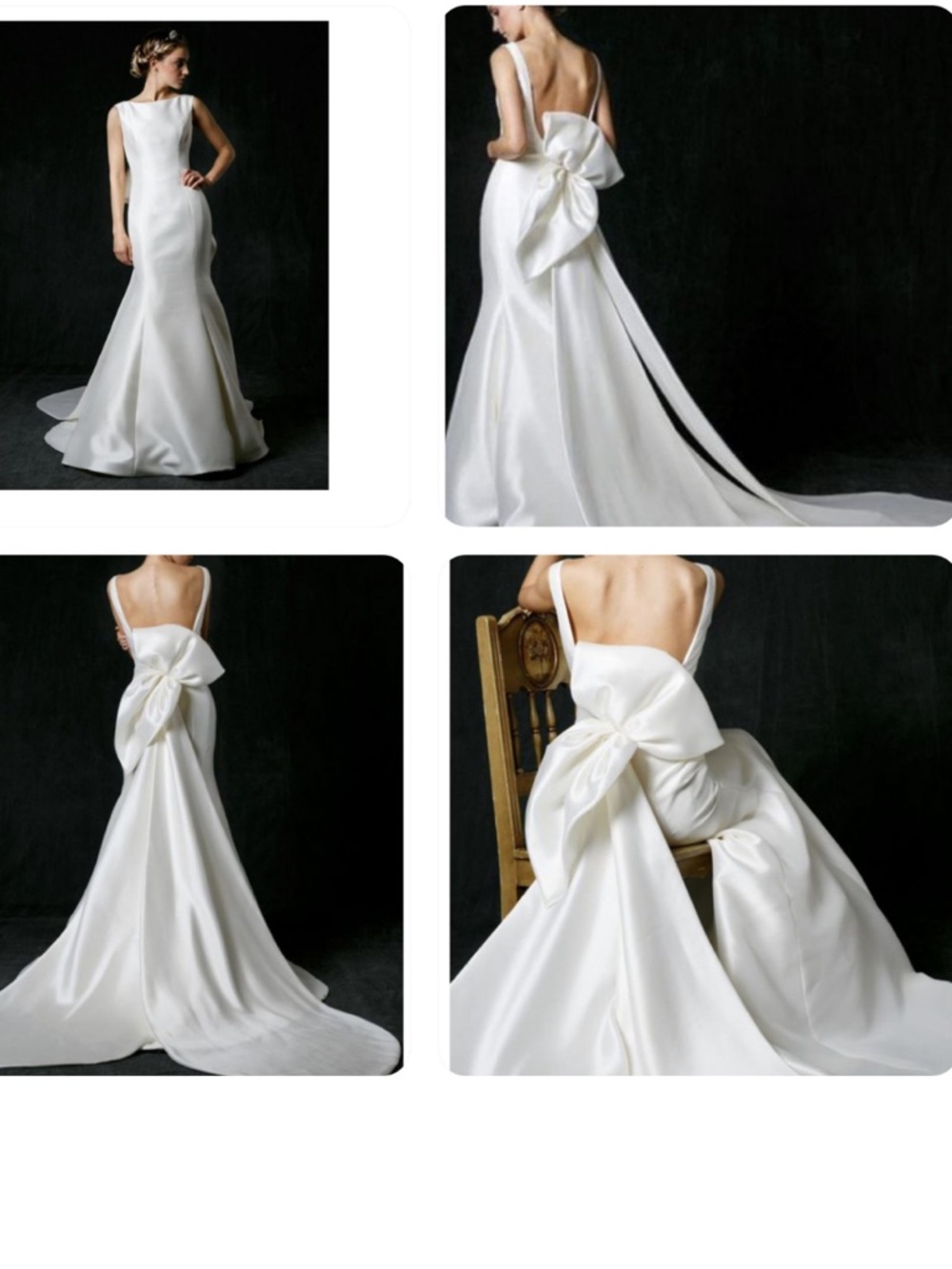 Elegant White Satin Back-Bow Wedding Dress